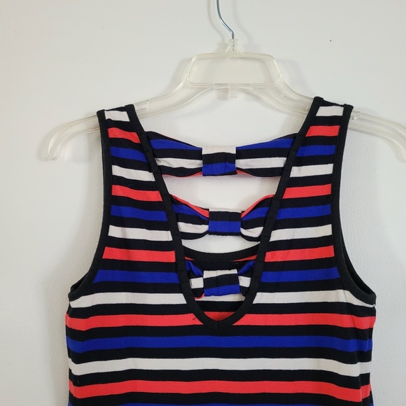 Y2K Forever 21 Striped Bodycon Dress Bows Cutout Coral Blue‎ XXI Small - Picture 5 of 12